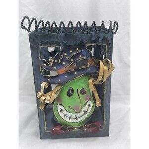 Halloween Witch  Metal Lantern Colorful Shelf Or Hanging Decor 10” Vintage RARE